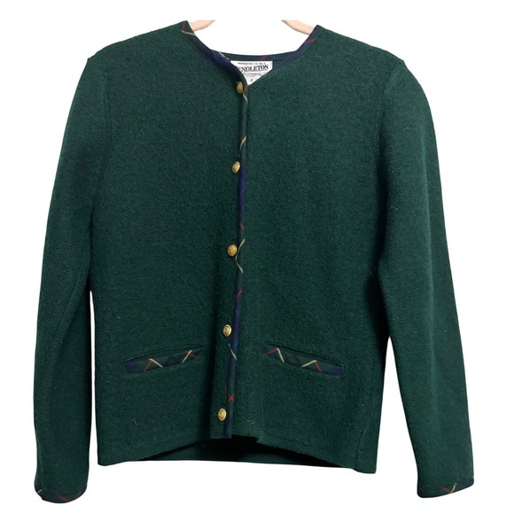Pendleton Sweaters - Pendleton Petite Green Virgin Wool Button‎ Front Cardigan Sweater Women P